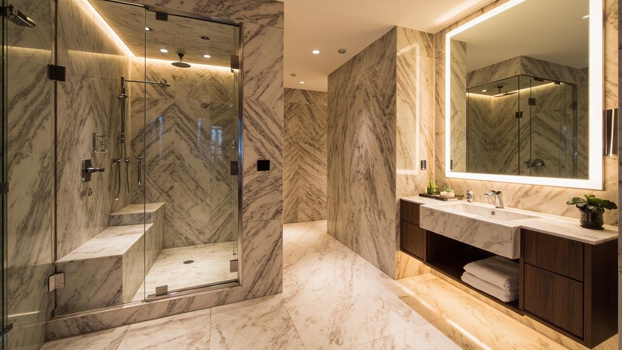 Modern, luxurious design elements in a remodeled bathroom